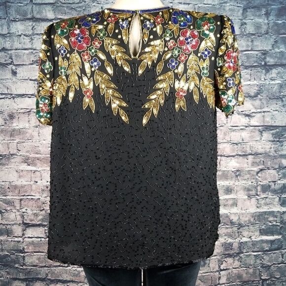Night Vogue Sequined Silk Top Size Medium - Picture 3 of 6